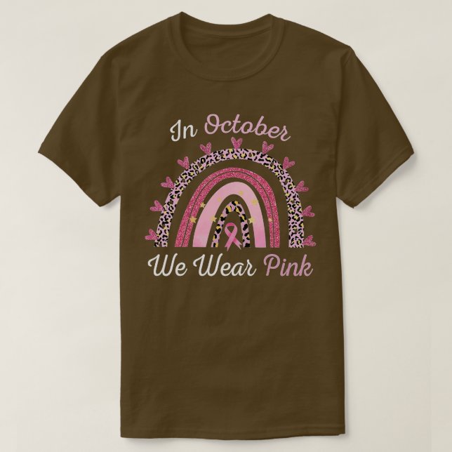 Breast Cancer In October We Wear Pink Leopard Rain T-Shirt (Design Front)