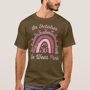 Breast Cancer In October We Wear Pink Leopard Rain T-Shirt