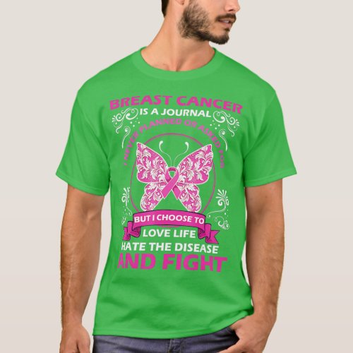 Breast Cancer Is A Journey Awareness Butterfly Pin T_Shirt