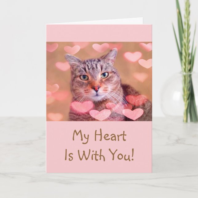 Breast Cancer Kitty And Hearts  Card (Front)