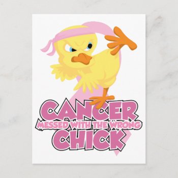 Breast Cancer Messed With The Wrong Chick Postcard by fightcancertees at Zazzle