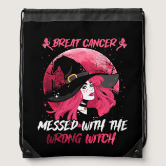 Breast Cancer Messed With The Wrong Pink Witch Hat Drawstring Bag