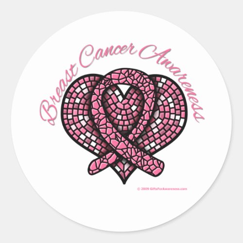Breast Cancer Mosaic Heart Ribbon Classic Round Sticker