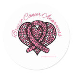 Breast Cancer Mosaic Heart Ribbon Classic Round Sticker