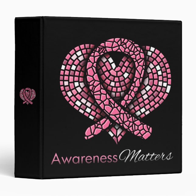 Breast Cancer Mosaic Ribbon Awareness Matters 3 Ring Binder (Front/Spine)