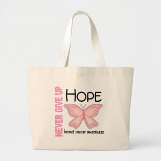 Breast Cancer Never Give Up Hope Butterfly 4.1 Large Tote Bag