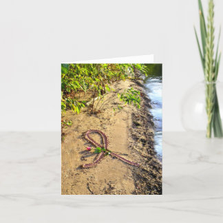 Breast Cancer Note Card-Pink ribbon in sand. Card