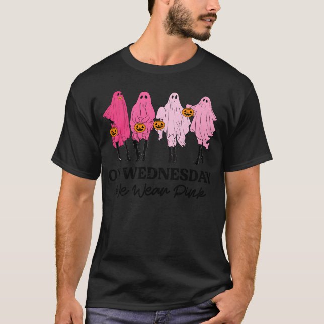Breast Cancer On Wednesday We Wear Pink Halloween  T-Shirt (Front)