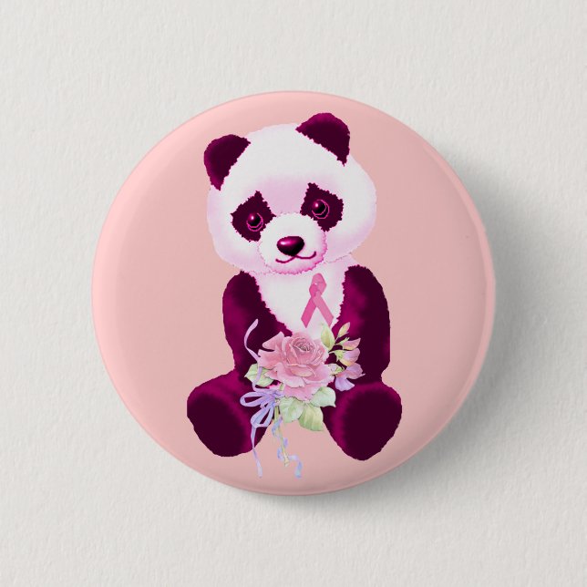 Breast Cancer Panda Bear Pinback Button (Front)