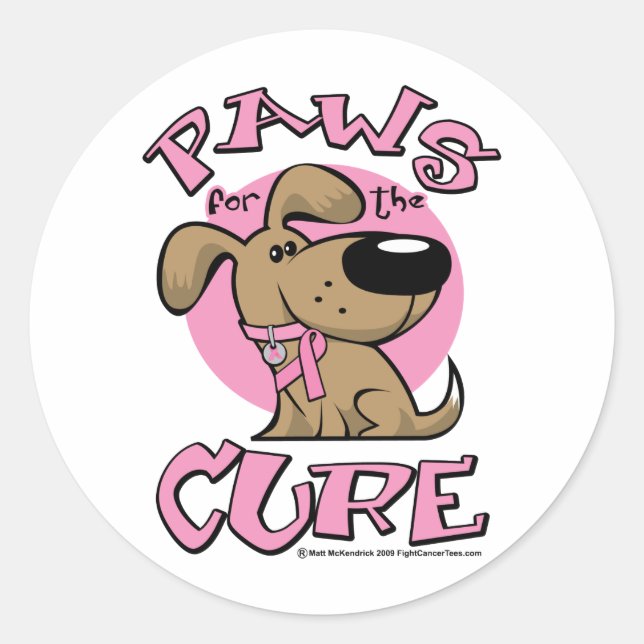 Breast Cancer Paws for the Cure Dog Classic Round Sticker (Front)