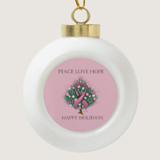 Breast Cancer Peace Love Hope Ceramic Ball Christmas Ornament