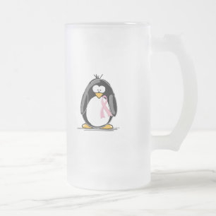 Breast Cancer Penguin Frosted Glass Beer Mug