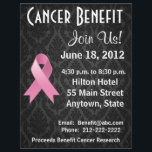 Breast Cancer Personalized Benefit Flyer<br><div class="desc">Personalize this eye-catching Cancer Benefit Fundraising flyer with your own words. The design features a stylish damask black noir background and an awareness ribbon. Have an upcoming cancer benefit, fundraiser, cancer charity event, awareness walk, run or special cancer function? Change the text, type in your own words and make a...</div>
