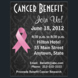 Breast Cancer Personalized Benefit Flyer<br><div class="desc">Personalize this eye-catching Cancer Benefit Fundraising flyer with your own words. The design features a stylish damask black noir background and an awareness ribbon. Have an upcoming cancer benefit, fundraiser, cancer charity event, awareness walk, run or special cancer function? Change the text, type in your own words and make a...</div>