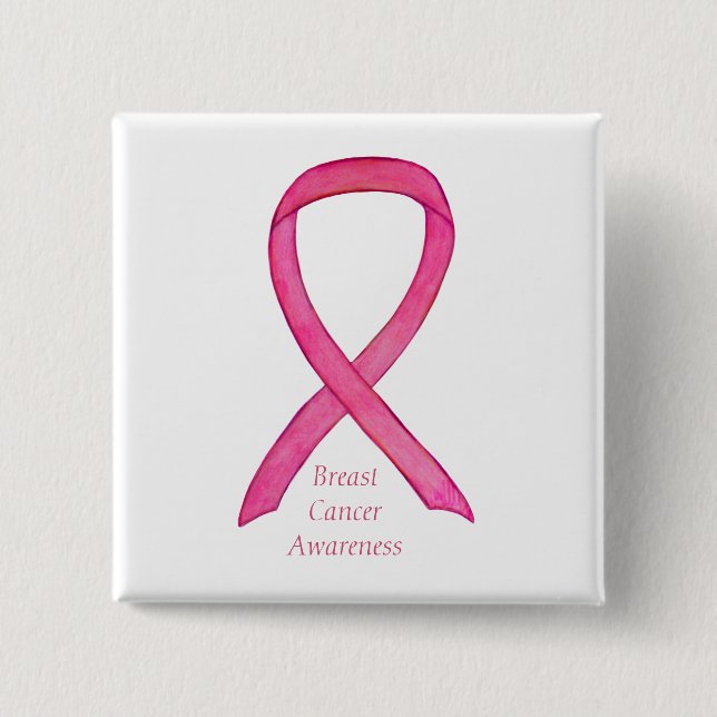 Breast Cancer Pink Awareness Ribbon Custo Art Pins (Front)