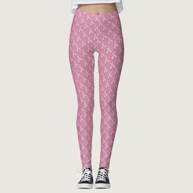 Breast Cancer Pink Awareness Ribbons Leggings (Front)