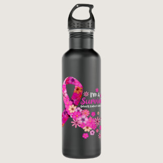 Breast Cancer Pink Butterfly Heart Im A Survivor B Stainless Steel Water Bottle