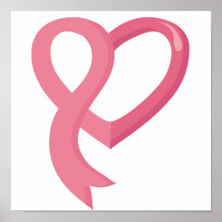 Breast Cancer Pink Heart Ribbon Poster
