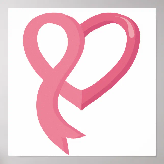 Breast Cancer Pink Heart Ribbon Poster | Zazzle