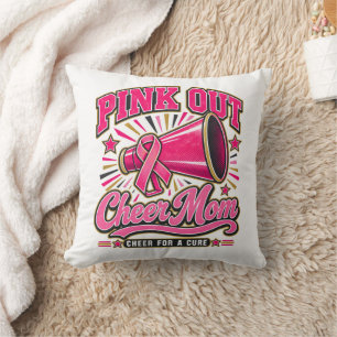 Breast Cancer Pink Out Cheer Mom Cheer for A Cure Throw Pillow