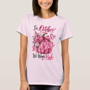 Breast Cancer Pink Pumpkin Floral Awareness T-Shirt