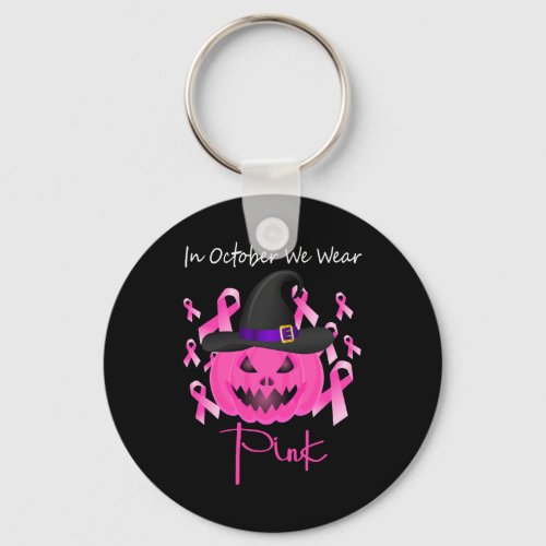 Breast Cancer Pink Pumpkin Halloween Keychain