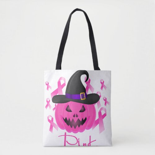 Breast Cancer Pink Pumpkin Halloween Tote Bag