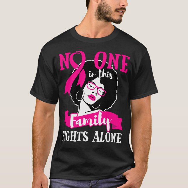Breast Cancer Pink Ribbon African American Black T-Shirt (Front)
