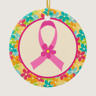Breast Cancer Pink Ribbon Awareness gift Ceramic Ornament