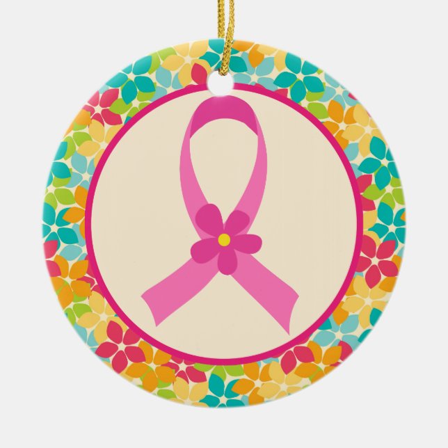 Breast Cancer Pink Ribbon Awareness gift Ceramic Ornament (Front)