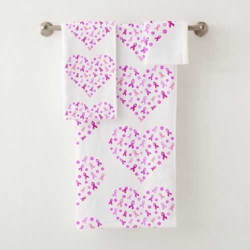 Breast Cancer Pink Ribbon Bath Towel Set