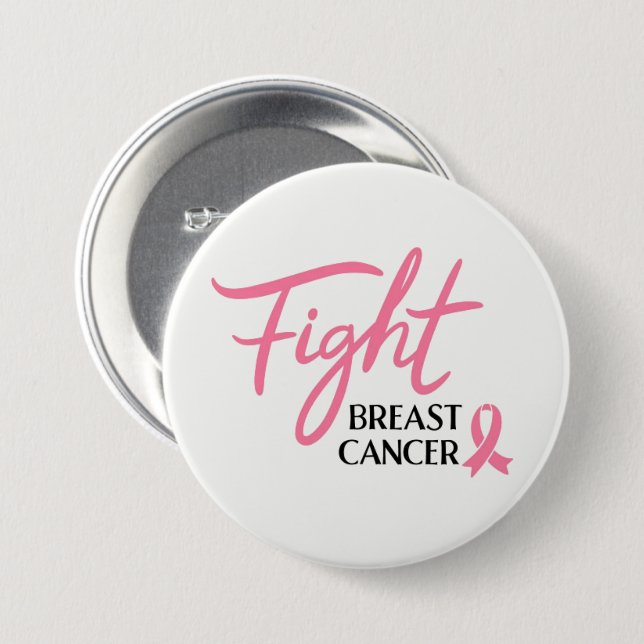Breast Cancer Pink Ribbon Button Pin (Front & Back)