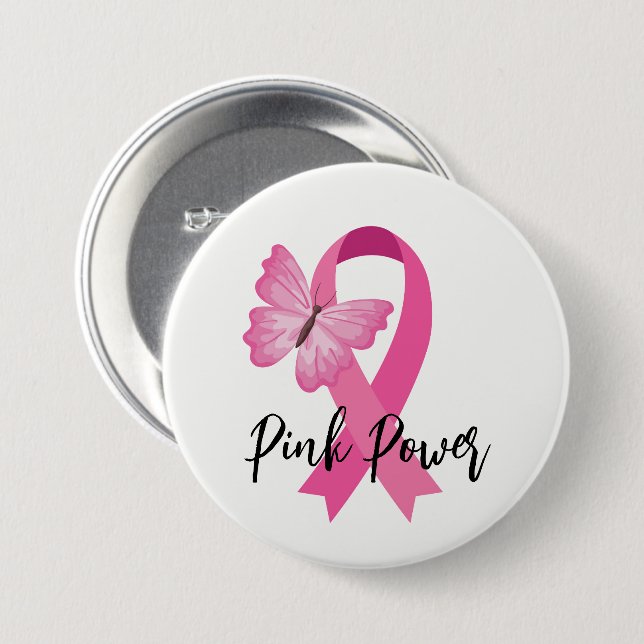 Breast Cancer Pink Ribbon Button Pin (Front & Back)