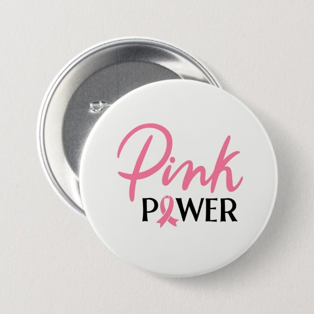 Breast Cancer Pink Ribbon Button Pin (Front & Back)