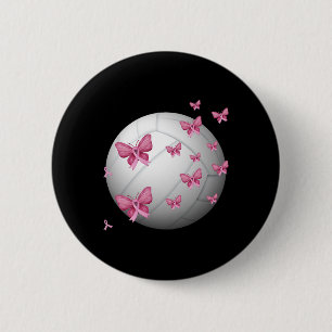 Breast Cancer Pink Ribbon Cute Volleyball Awarenes Button