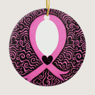 Breast Cancer Pink Ribbon Frame add image/text Ceramic Ornament