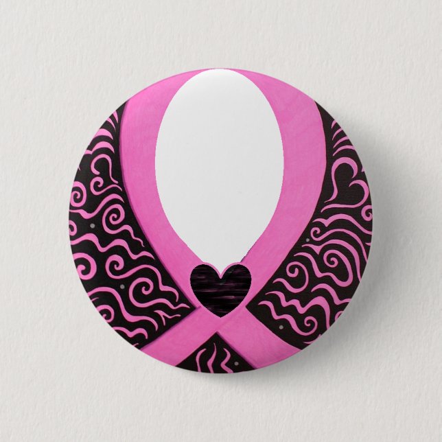 Breast Cancer Pink Ribbon Frame add image/text Pinback Button (Front)