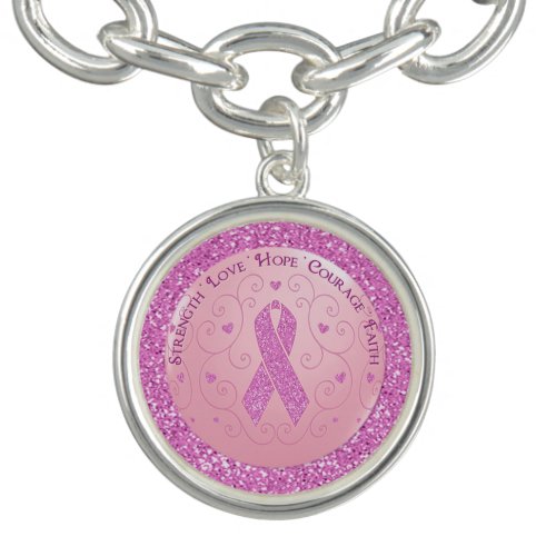 Breast Cancer Pink Ribbon Glitter Bracelet