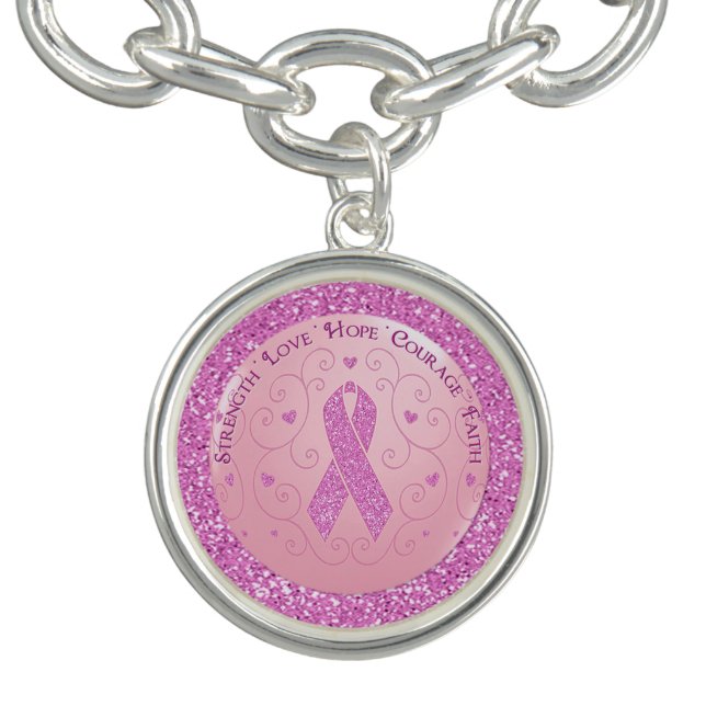 Breast Cancer Pink Ribbon Glitter Bracelet (Design)