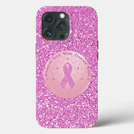 Breast Cancer Pink Ribbon Glitter  Iphone 13 Pro Case