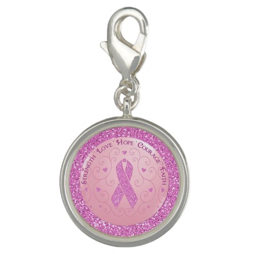 Breast Cancer Pink Ribbon Glitter Charm