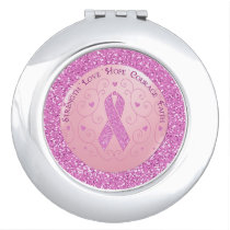 Breast Cancer Pink Ribbon Glitter Compact Mirror