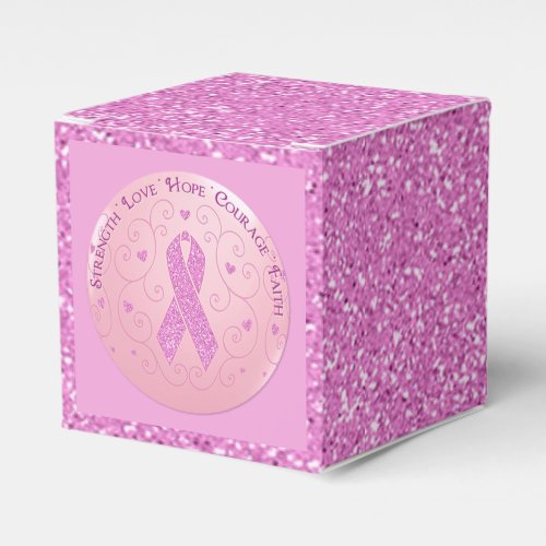 Breast Cancer Pink Ribbon Glitter Cube Favor Box