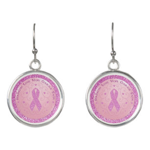 Breast Cancer Pink Ribbon Glitter Earrings