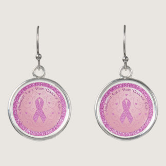 Breast Cancer Pink Ribbon Glitter  Earrings