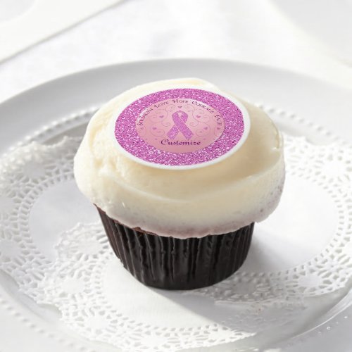 Breast Cancer Pink Ribbon Glitter Edible Frosting Edible Frosting Rounds