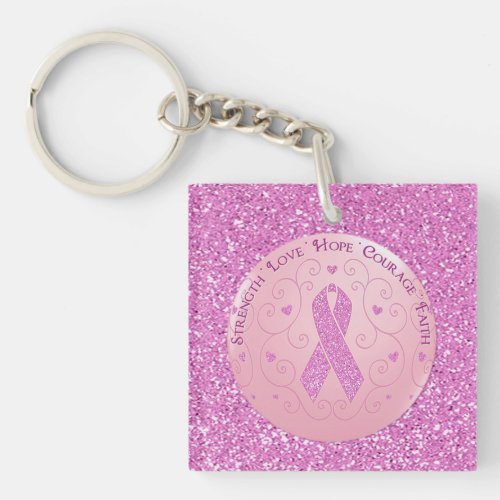 Breast Cancer Pink Ribbon Glitter Key Chain