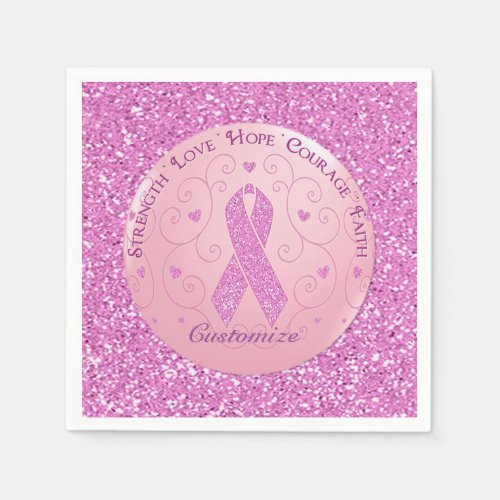 Breast Cancer Pink Ribbon Glitter Napkins