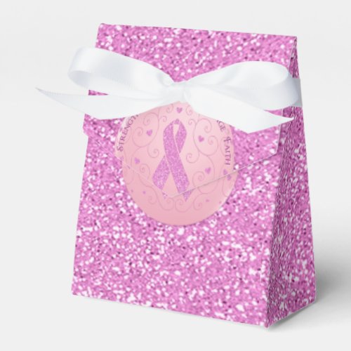 Breast Cancer Pink Ribbon Glitter Tent Favor Box