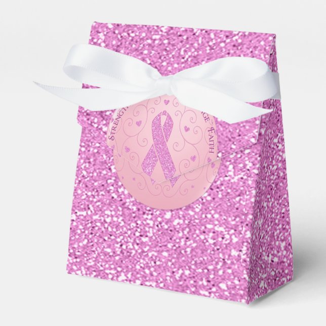 Breast Cancer Pink Ribbon Glitter Tent Favor Box (Front Side)